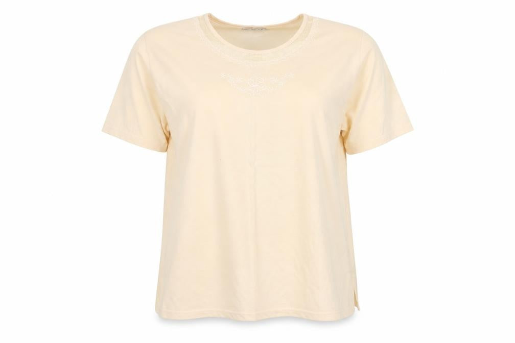 Lucky Womens Yellow Polyester Basic T-Shirt Size XL Round Neck
