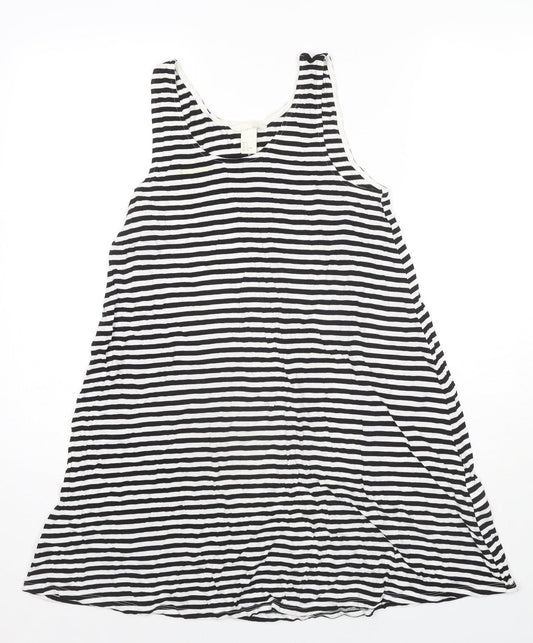 H&M Womens Black Striped Viscose Tunic Tank Size S Round Neck