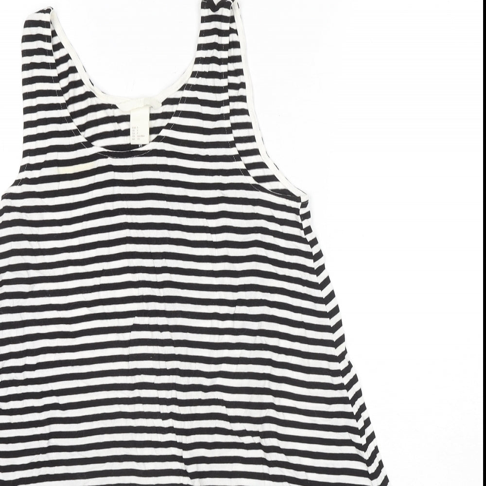H&M Womens Black Striped Viscose Tunic Tank Size S Round Neck