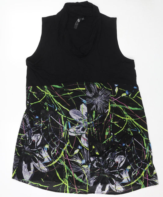 TS Womens Black Geometric Viscose Tank Dress Size M Cowl Neck Pullover - Flowers