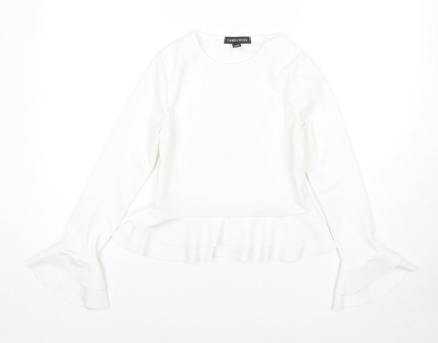 Cameo Rose Womens White Polyester Basic Blouse Size 8 Round Neck