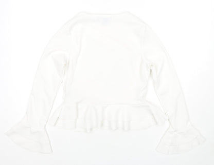 Cameo Rose Womens White Polyester Basic Blouse Size 8 Round Neck