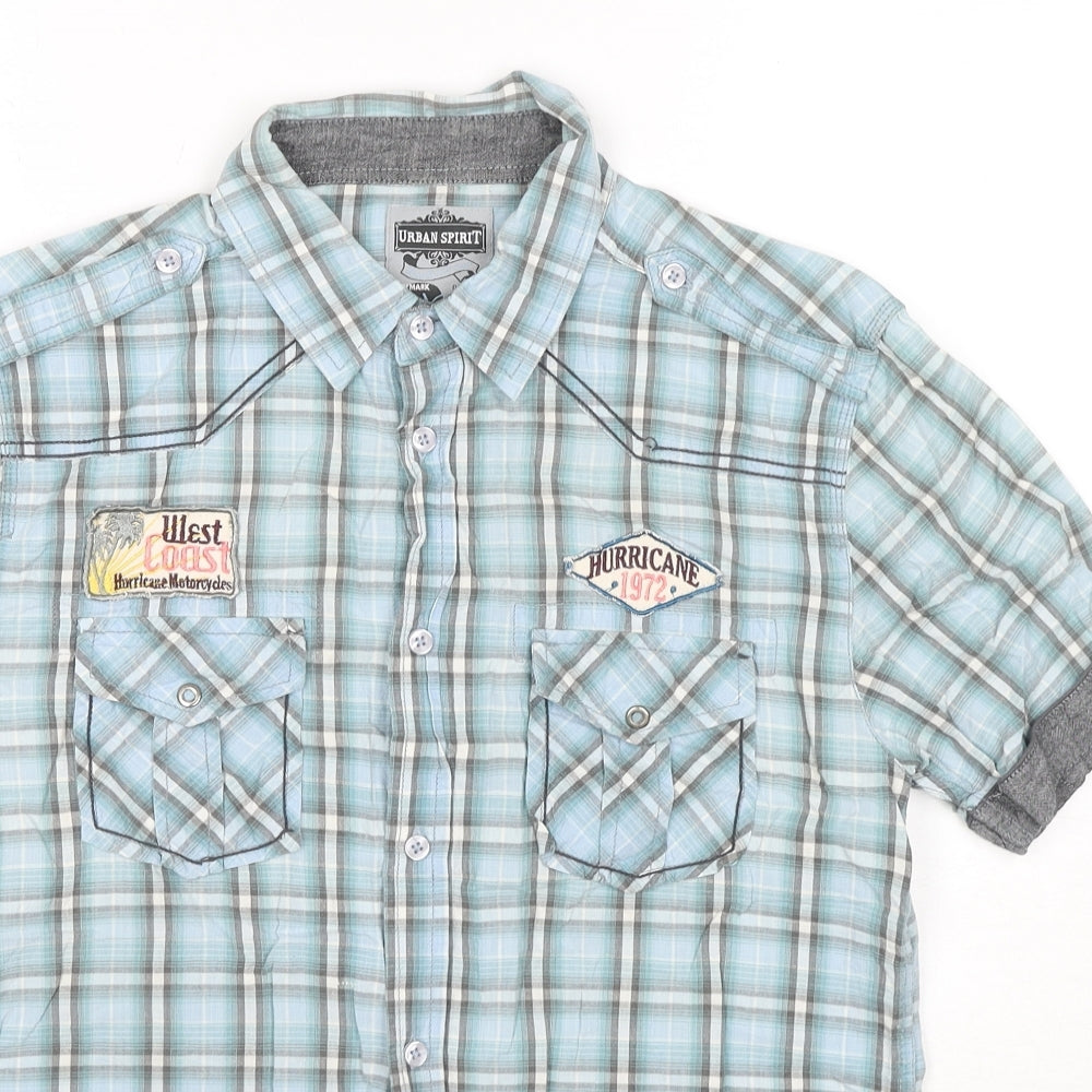 UrbanSpirit Mens Blue Check Cotton Button-Up Size S Collared Button