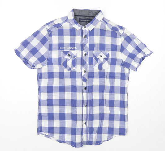 Industrialize Mens Blue Check Cotton Button-Up Size S Collared Button