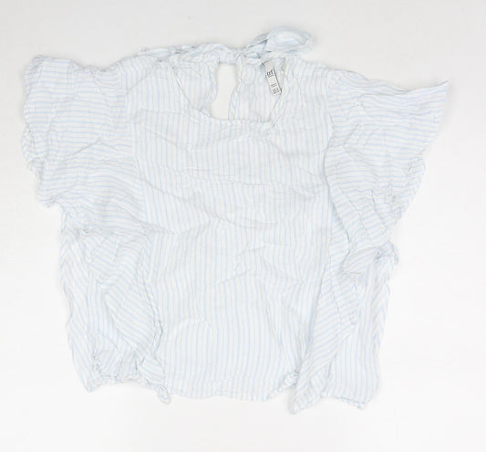 Zara Womens Blue Striped Viscose Basic Blouse Size M Round Neck