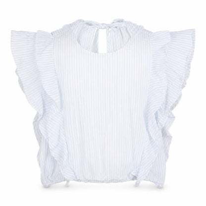 Zara Womens Blue Striped Viscose Basic Blouse Size M Round Neck