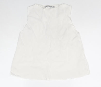 Zara Womens White Viscose Basic Tank Size M Round Neck