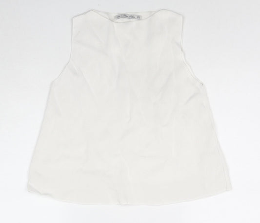 Zara Womens White Viscose Basic Tank Size M Round Neck