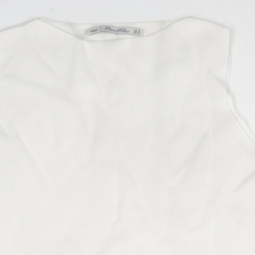Zara Womens White Viscose Basic Tank Size M Round Neck