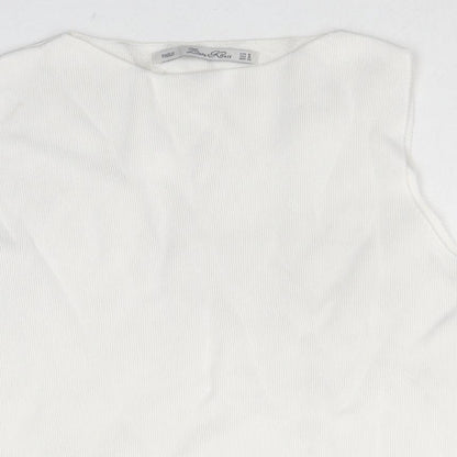Zara Womens White Viscose Basic Tank Size M Round Neck