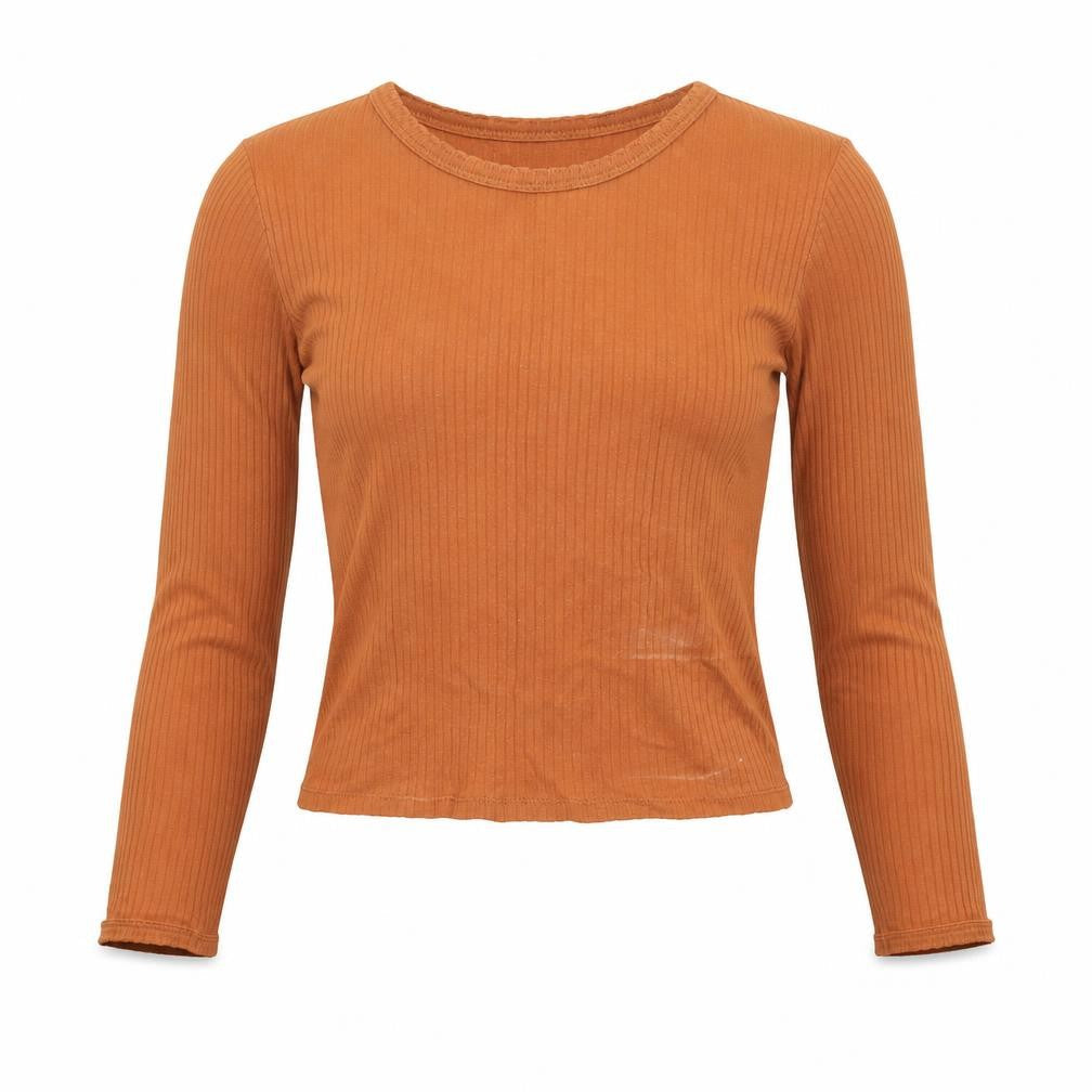 Topshop Womens Brown Cotton Cropped T-Shirt Size 8 Round Neck