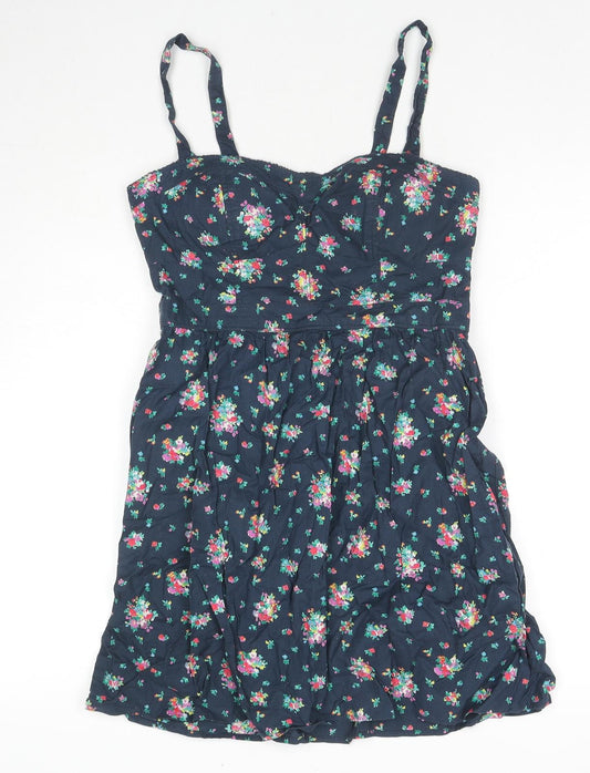 AE Womens Blue Floral Cotton Tank Dress Size 12 Sweetheart Pullover
