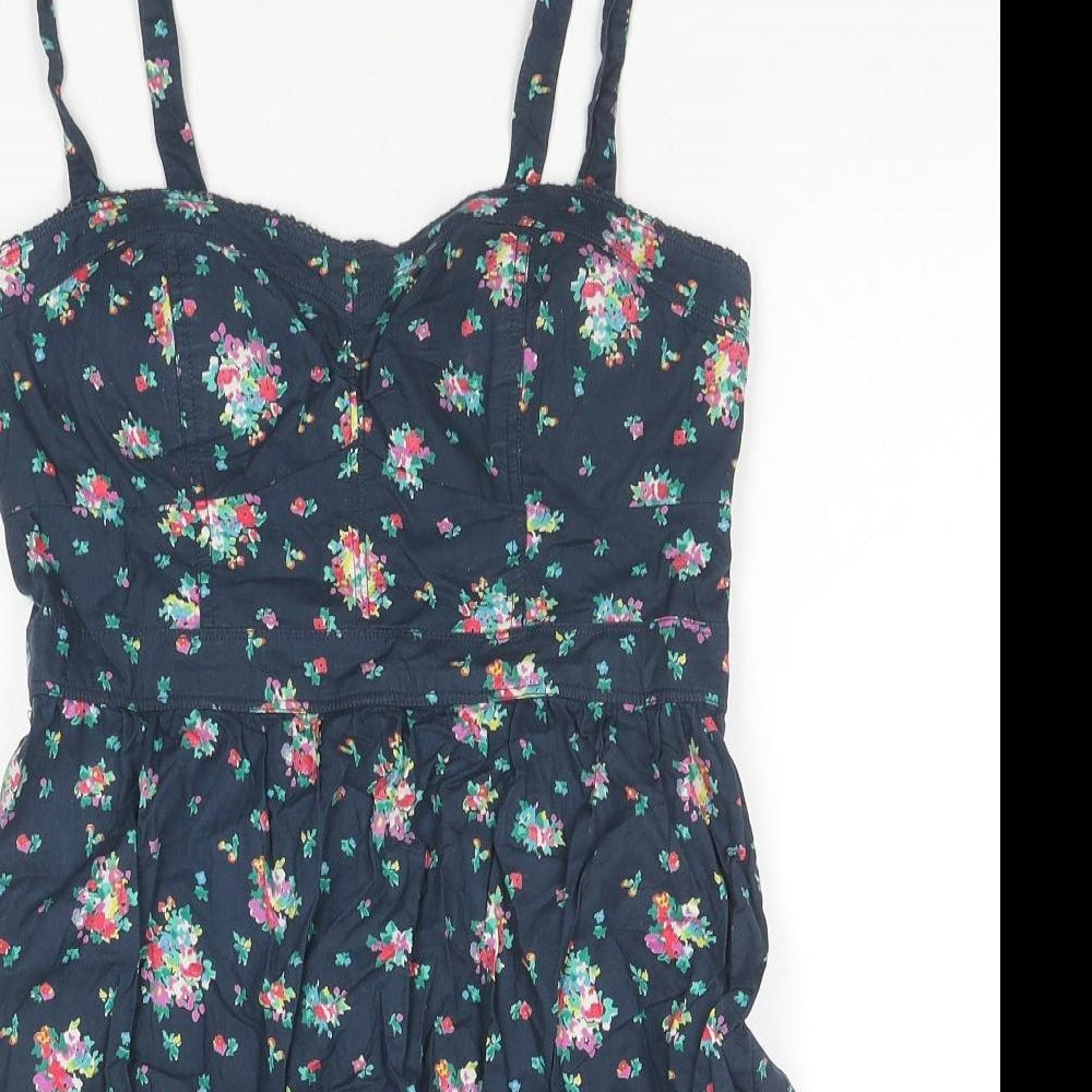 AE Womens Blue Floral Cotton Tank Dress Size 12 Sweetheart Pullover