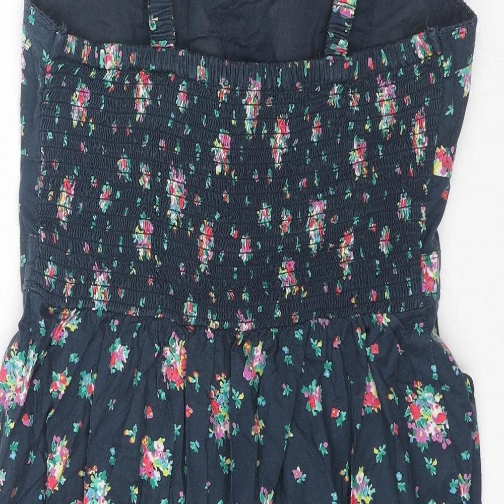 AE Womens Blue Floral Cotton Tank Dress Size 12 Sweetheart Pullover