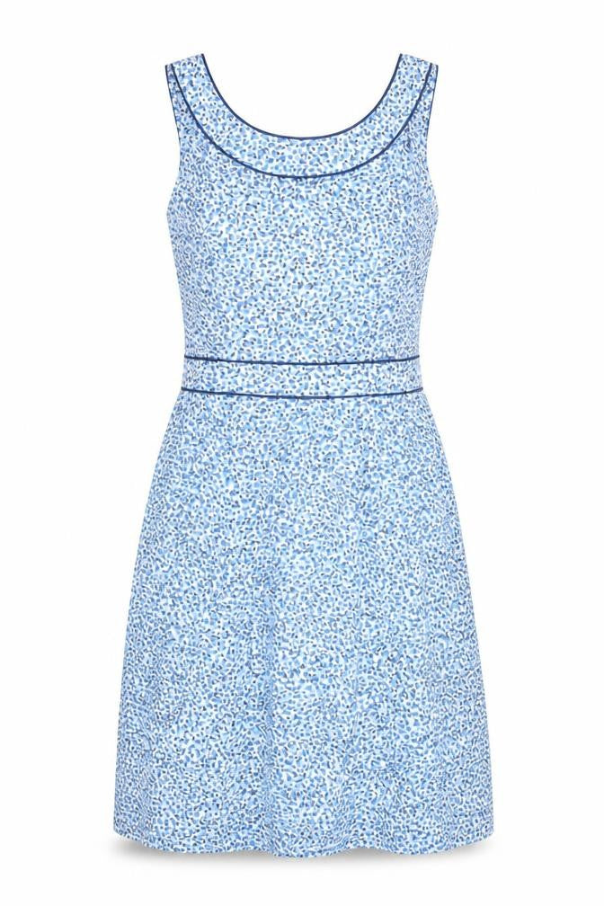 Simone Womens Blue Geometric Cotton A-Line Size 6 Round Neck Zip