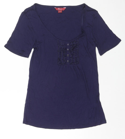 Monsoon Womens Blue Viscose Basic T-Shirt Size 12 Scoop Neck