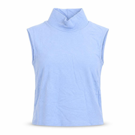 Bershka Womens Blue Cotton Cropped Tank Size S High Neck