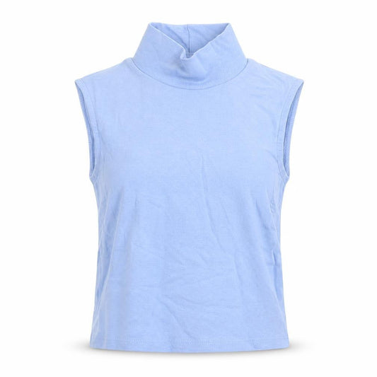 Bershka Womens Blue Cotton Cropped Tank Size S High Neck