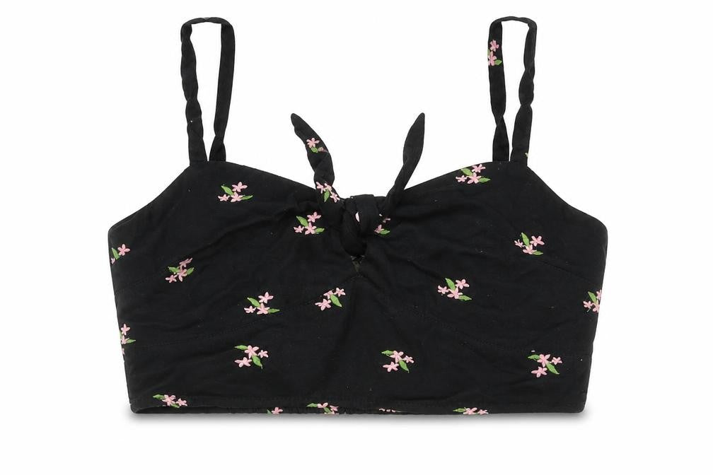 Miss Selfridge Womens Black Floral Cotton Cropped Tank Size 6 Square Neck