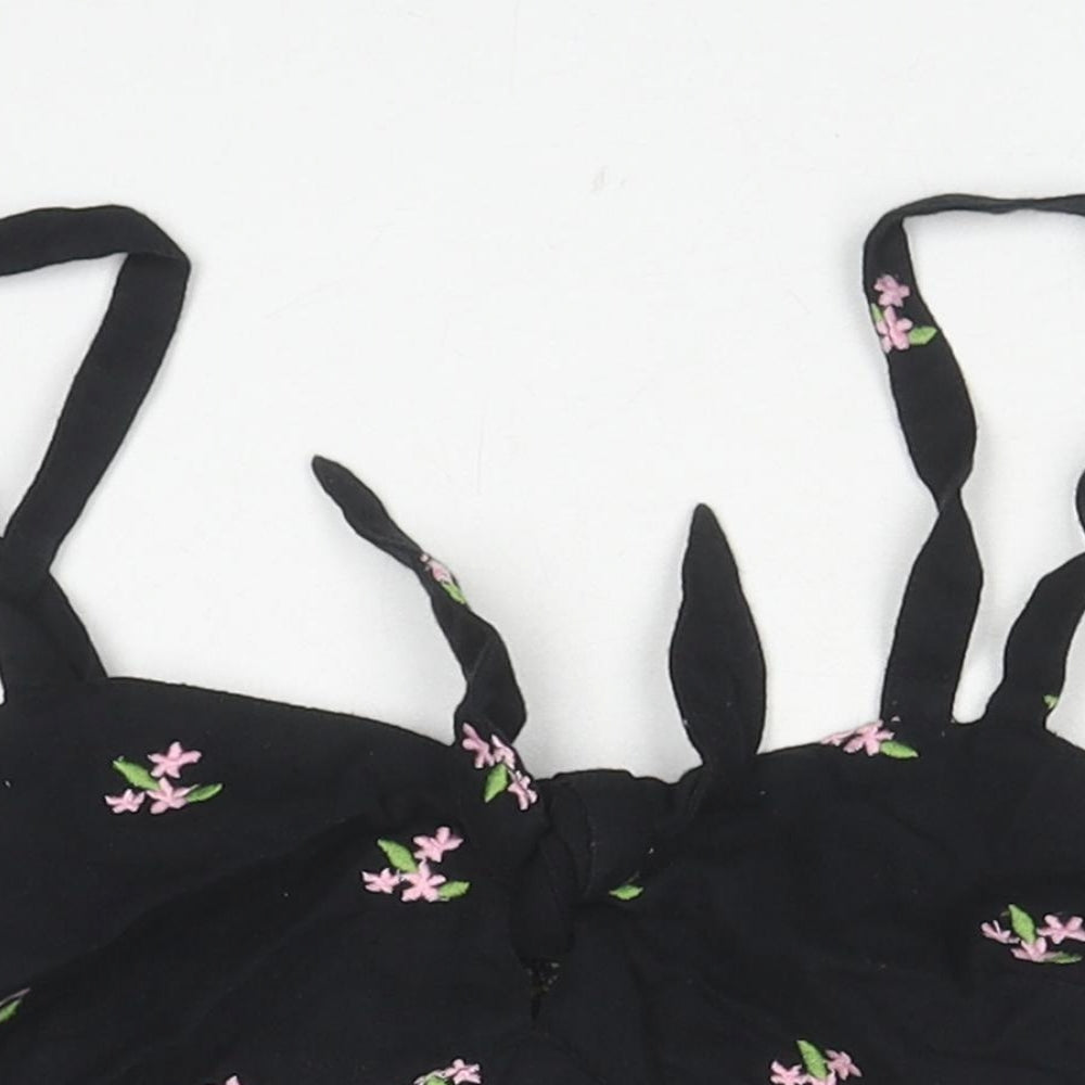 Miss Selfridge Womens Black Floral Cotton Cropped Tank Size 6 Square Neck