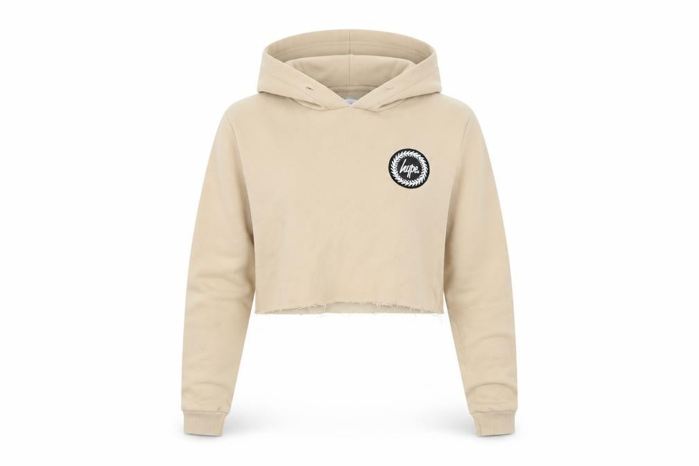 Hype Womens Beige Cotton Pullover Hoodie Size 8 Pullover - Cropped