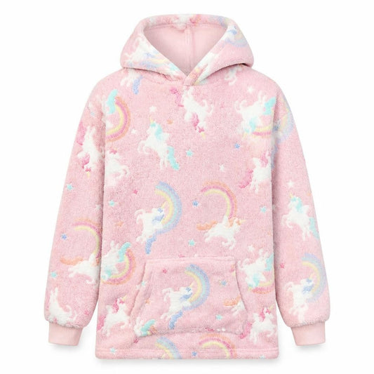My Little Home Girls Pink Geometric Polyester Pullover Hoodie Size M Pullover - Unicorns, Rainbows