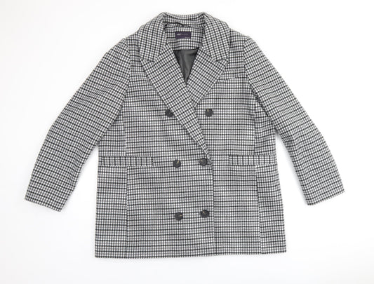 Marks and Spencer Womens Grey Plaid Overcoat Coat Size 18 Button