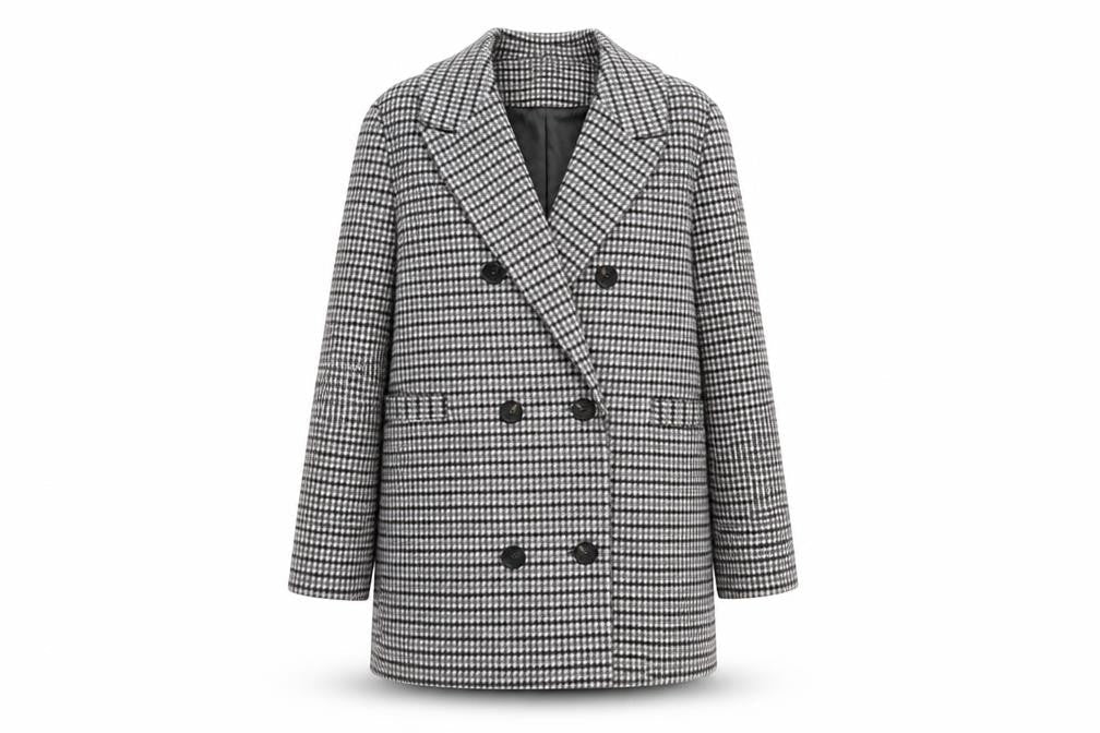 Marks & Spencer Womens Grey Plaid Overcoat Coat Size 18 Button