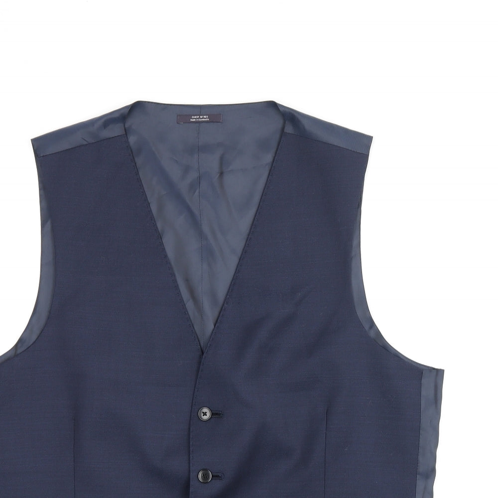 Marks and Spencer Mens Blue Wool Jacket Suit Waistcoat Size 40 Regular