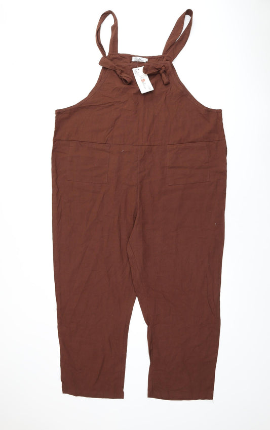 Fashion Womens Brown Cotton Jumpsuit One-Piece Size 5XL L22 in Tie