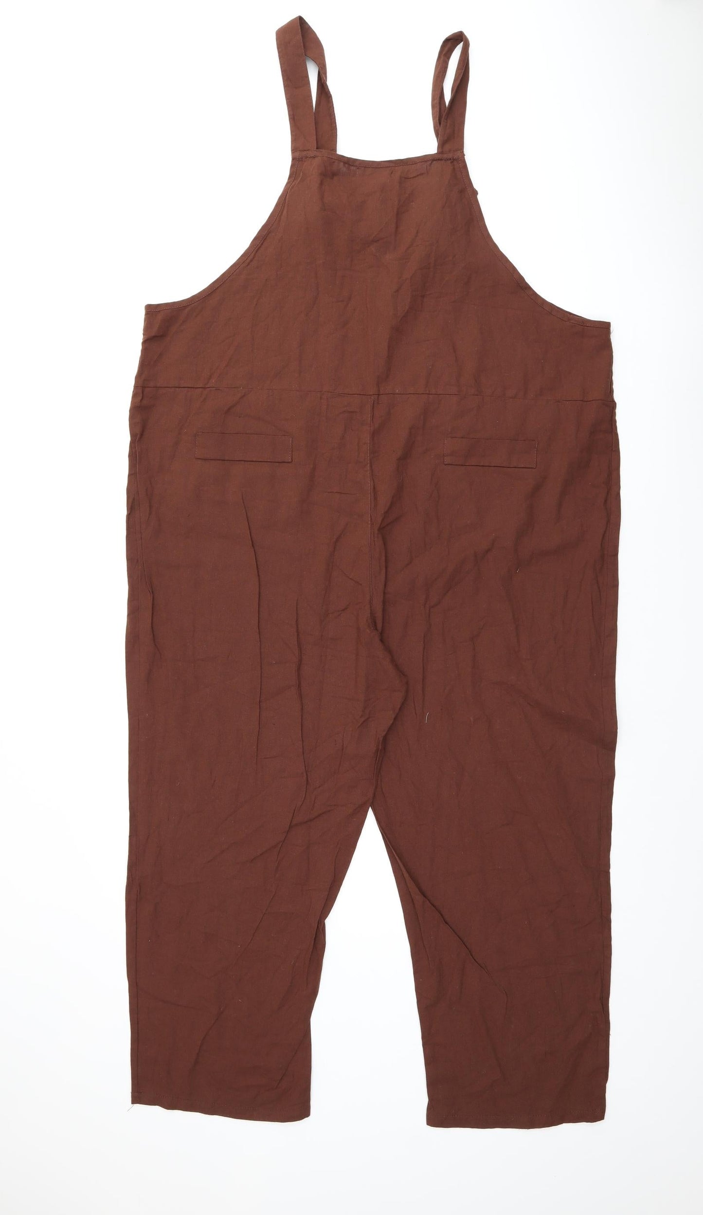 Fashion Womens Brown Cotton Jumpsuit One-Piece Size 5XL L22 in Tie