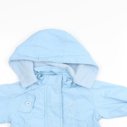 Close-up detail of Martis girls’ blue overcoat coat, size S, zip