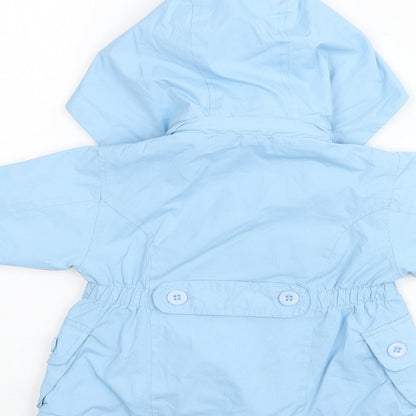 Brand and care label for Martis girls’ blue overcoat coat, size S, zip