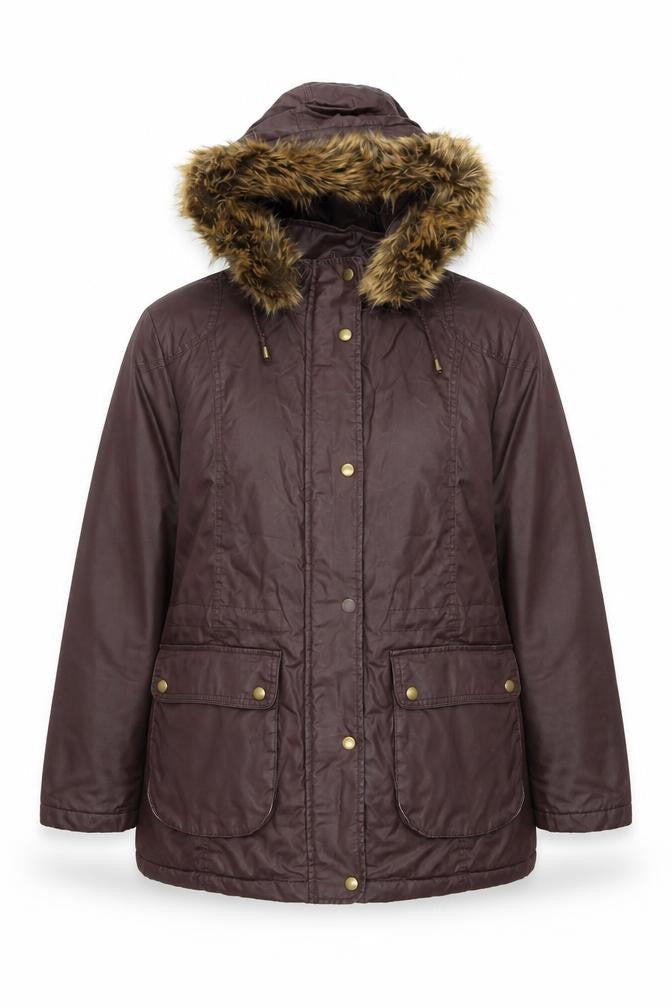 Marks & Spencer Womens Brown Parka Coat Size 16 Zip