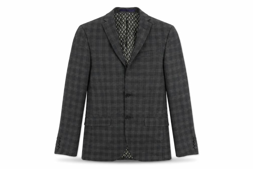 Limehaus Mens Grey Plaid Polyester Jacket Suit Jacket Size 34 Regular