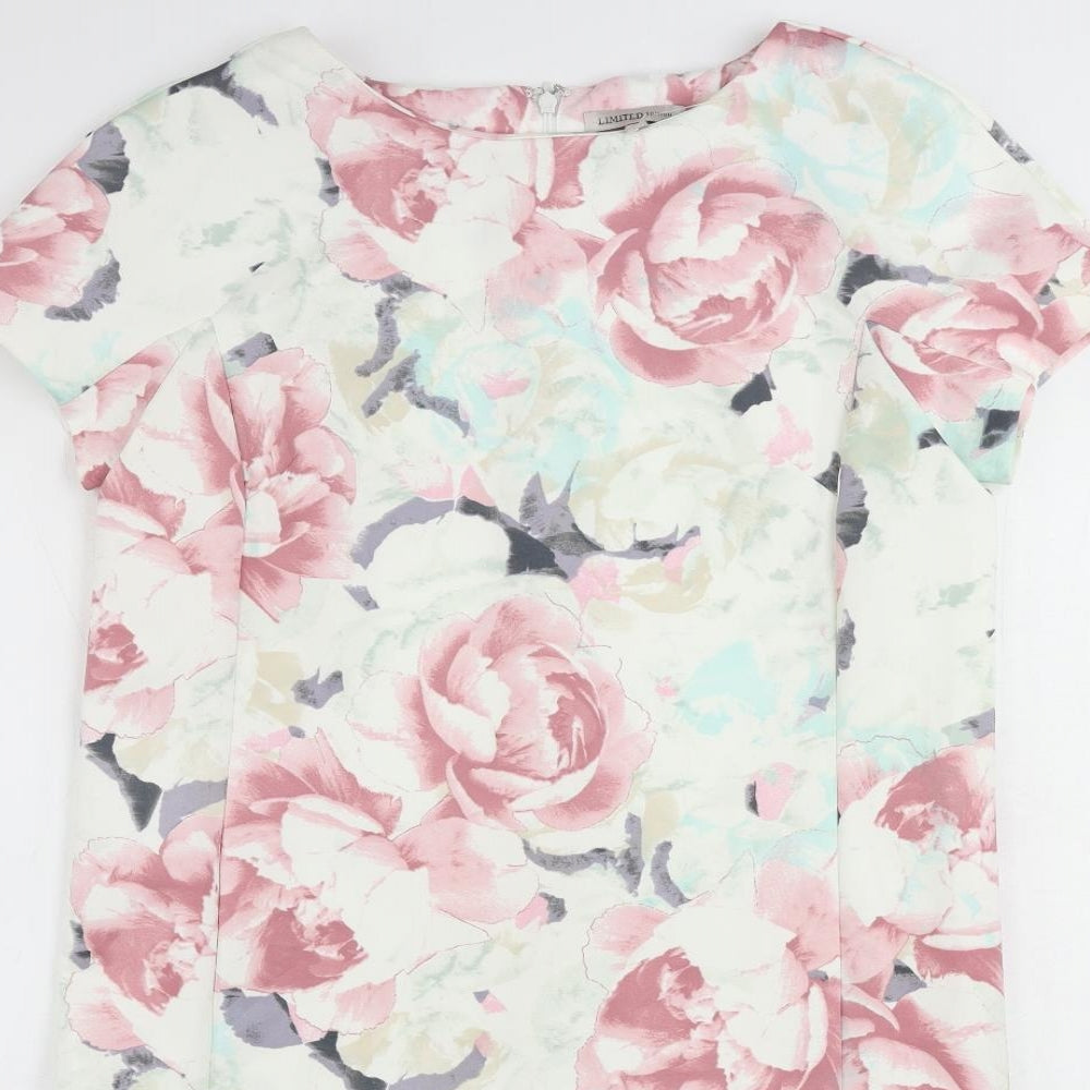 Marks and Spencer Womens Multicoloured Floral Polyester Shift Size 14 Boat Neck Zip - Ruffle