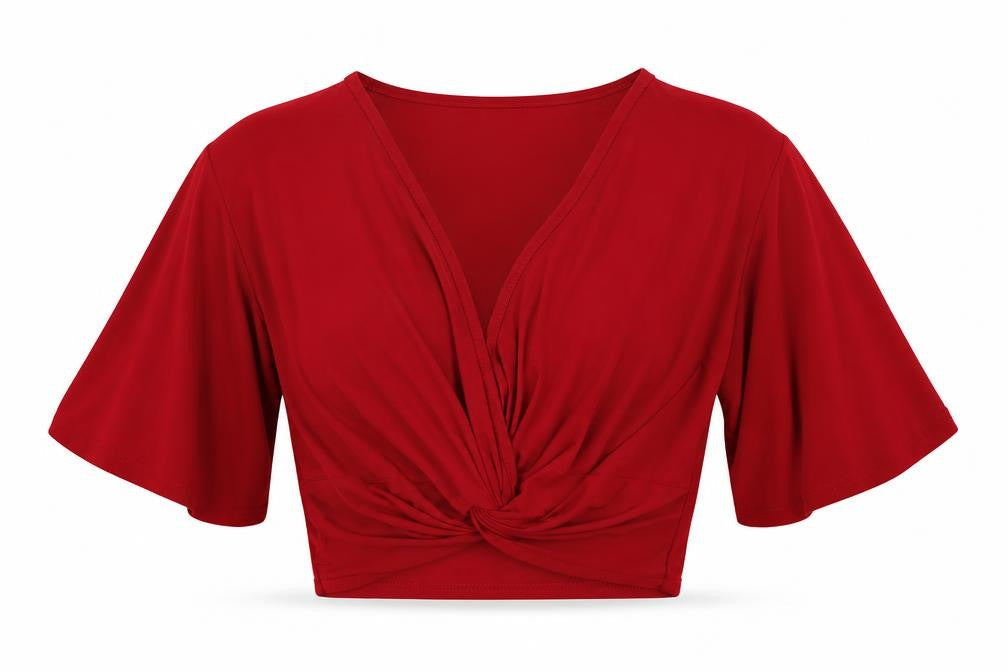 Boohoo Womens Red Polyester Cropped Blouse Size 10 V-Neck - Front Twist
