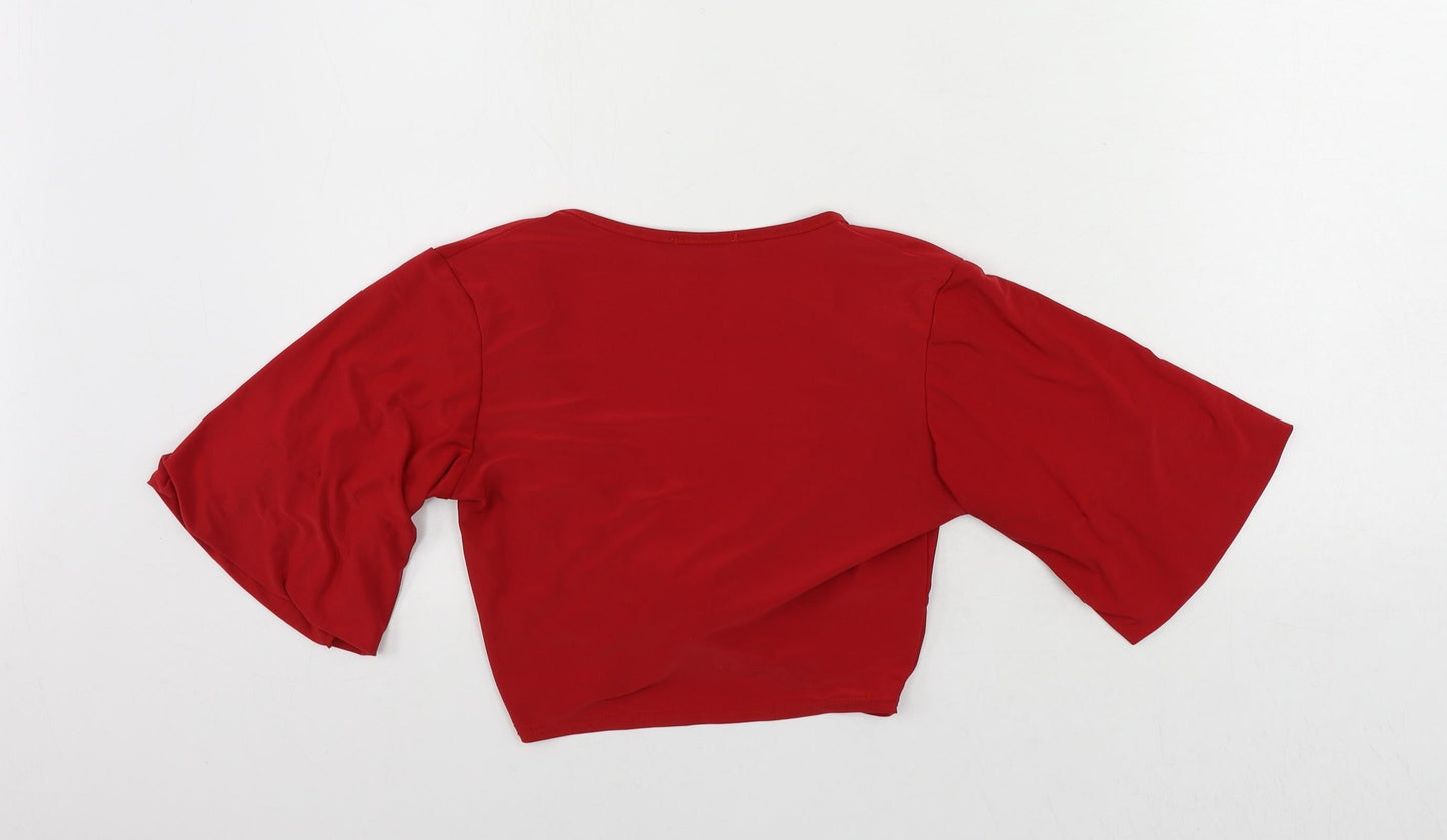 Boohoo Womens Red Polyester Cropped Blouse Size 10 V-Neck - Front Twist