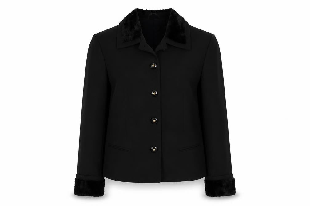 Bianca Womens Black Jacket Blazer Size 12 Button - Faux Fur Trim