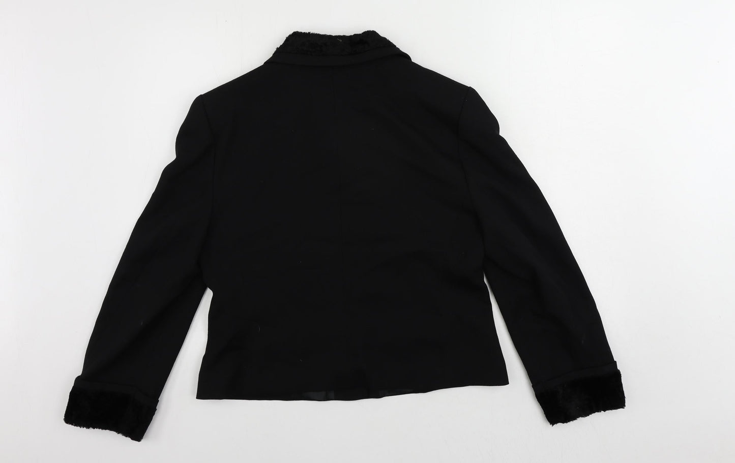 Bianca Womens Black Jacket Blazer Size 12 Button - Faux Fur Trim