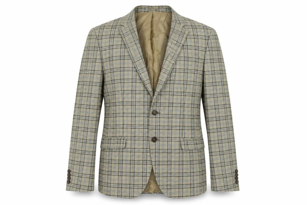 boohooMAN Mens Beige Plaid Polyester Jacket Blazer Size 42 Regular