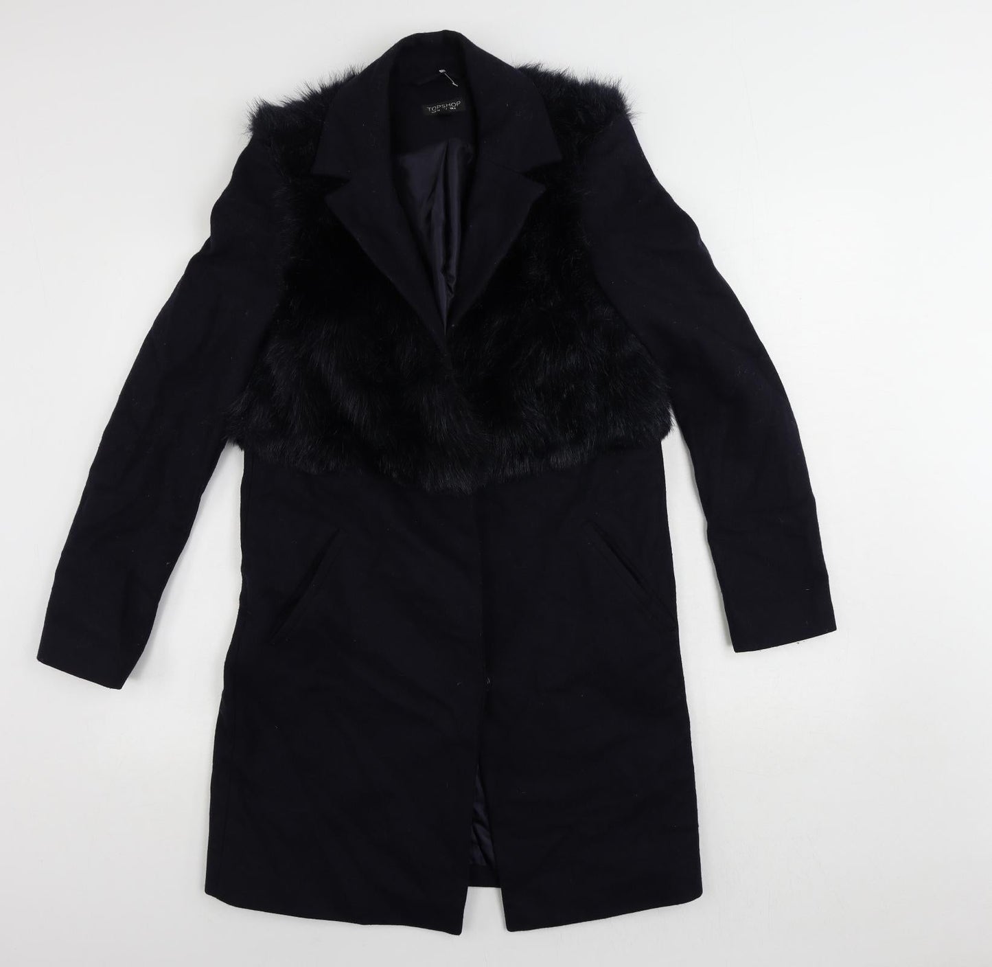Topshop Womens Blue Overcoat Coat Size 6 Snap