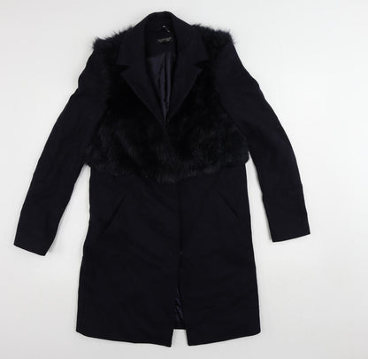 Topshop Womens Blue Overcoat Coat Size 6 Snap