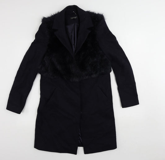 Topshop Womens Blue Overcoat Coat Size 6 Snap