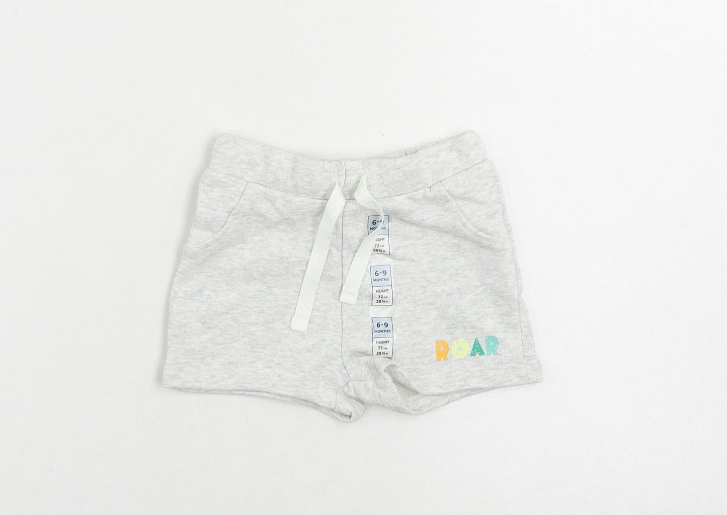 Marks and Spencer Baby Grey Cotton Jogger Trousers Size 6-9 Months Drawstring - Cropped
