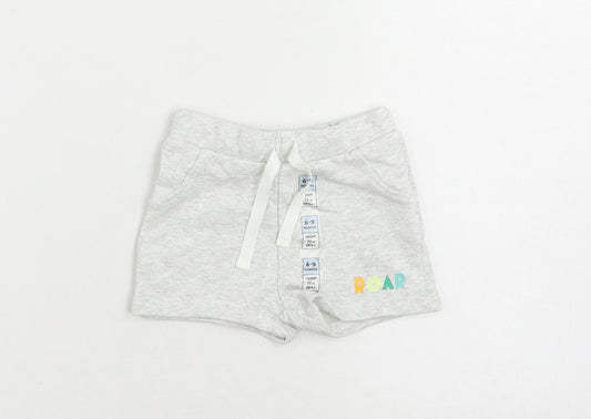 Marks and Spencer Baby Grey Cotton Jogger Trousers Size 6-9 Months Drawstring - Cropped