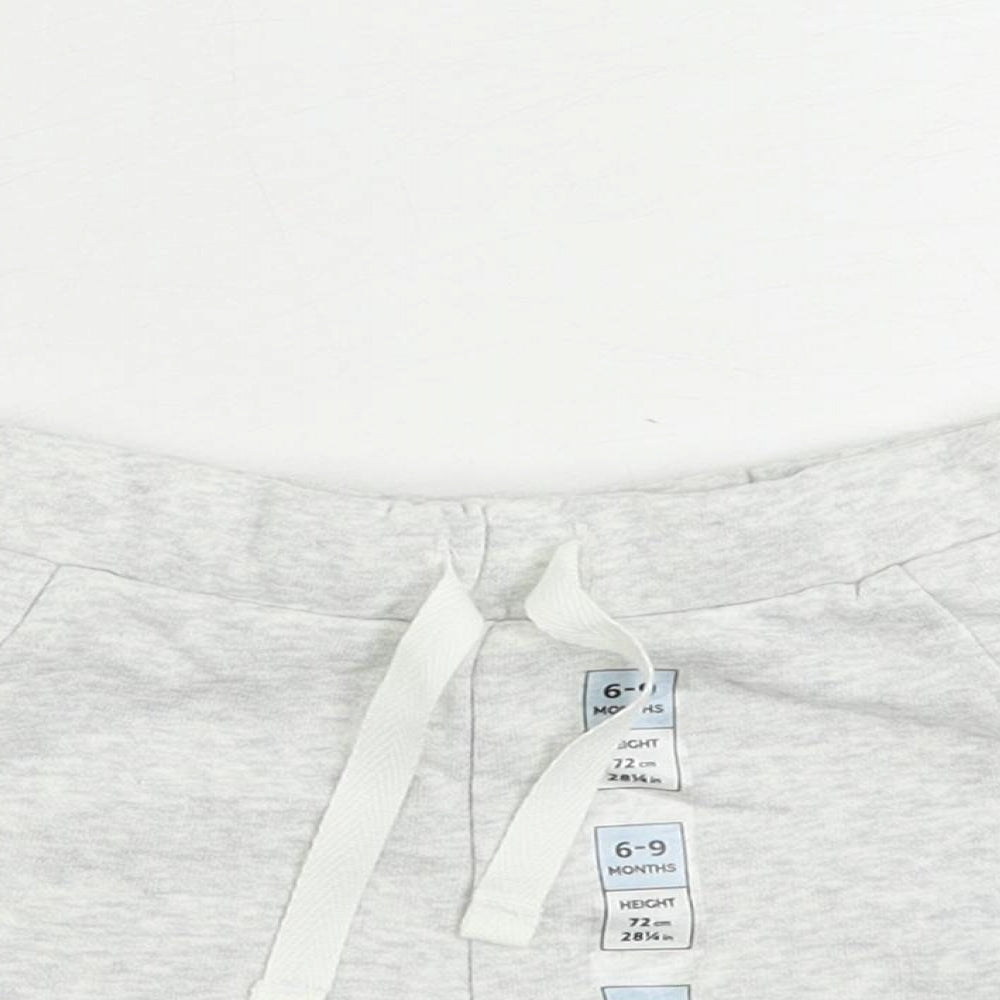 Marks and Spencer Baby Grey Cotton Jogger Trousers Size 6-9 Months Drawstring - Cropped