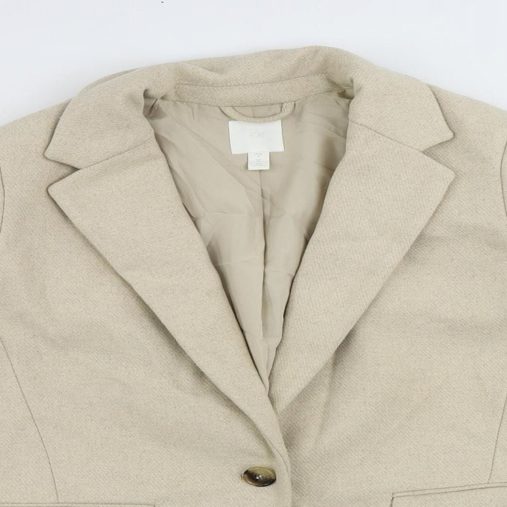 H&M Womens Beige Overcoat Coat Size S Button