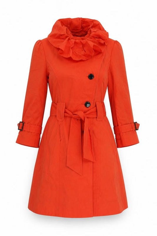 Miss Selfridge Womens Red Trench Coat Coat Size 8 Button - Belted