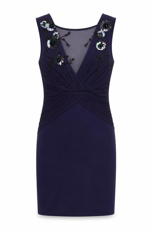 Lipsy Womens Blue Polyester Pencil Dress Size 10 Round Neck Pullover - Embellished